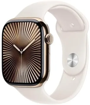 Apple Watch Series 10 GPS + Cellular 46mm - Gold Titanium Case with Starlight Sport Band - S/M