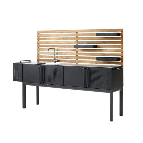 Cane-Line Drop udekøkken inkl. tre hylder + Teakplade